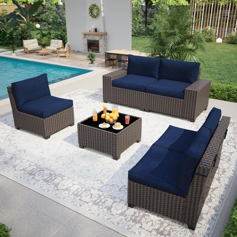 6 Pieces Outdoor Patio Furniture Set, Wicker Patio...