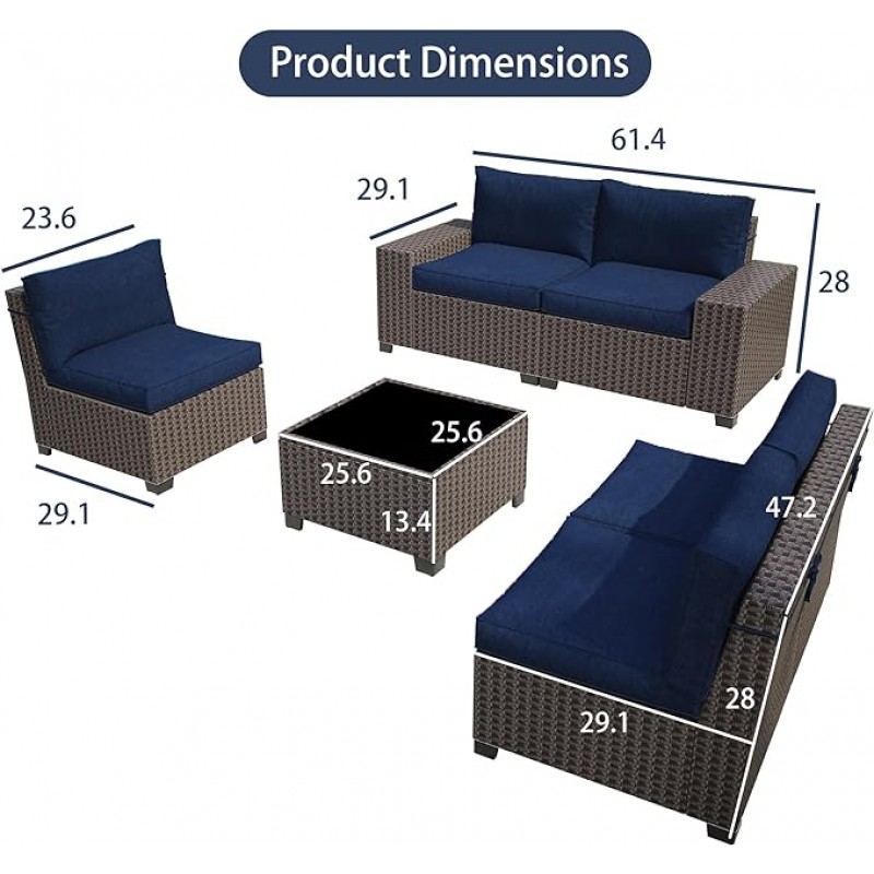 6 Pieces Outdoor Patio Furniture Set, Wicker Patio...