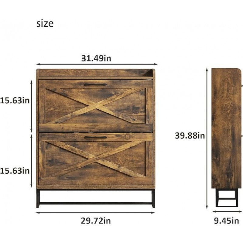 Shoe Storage Cabinet with 2 Flip Drawers, Freestan...